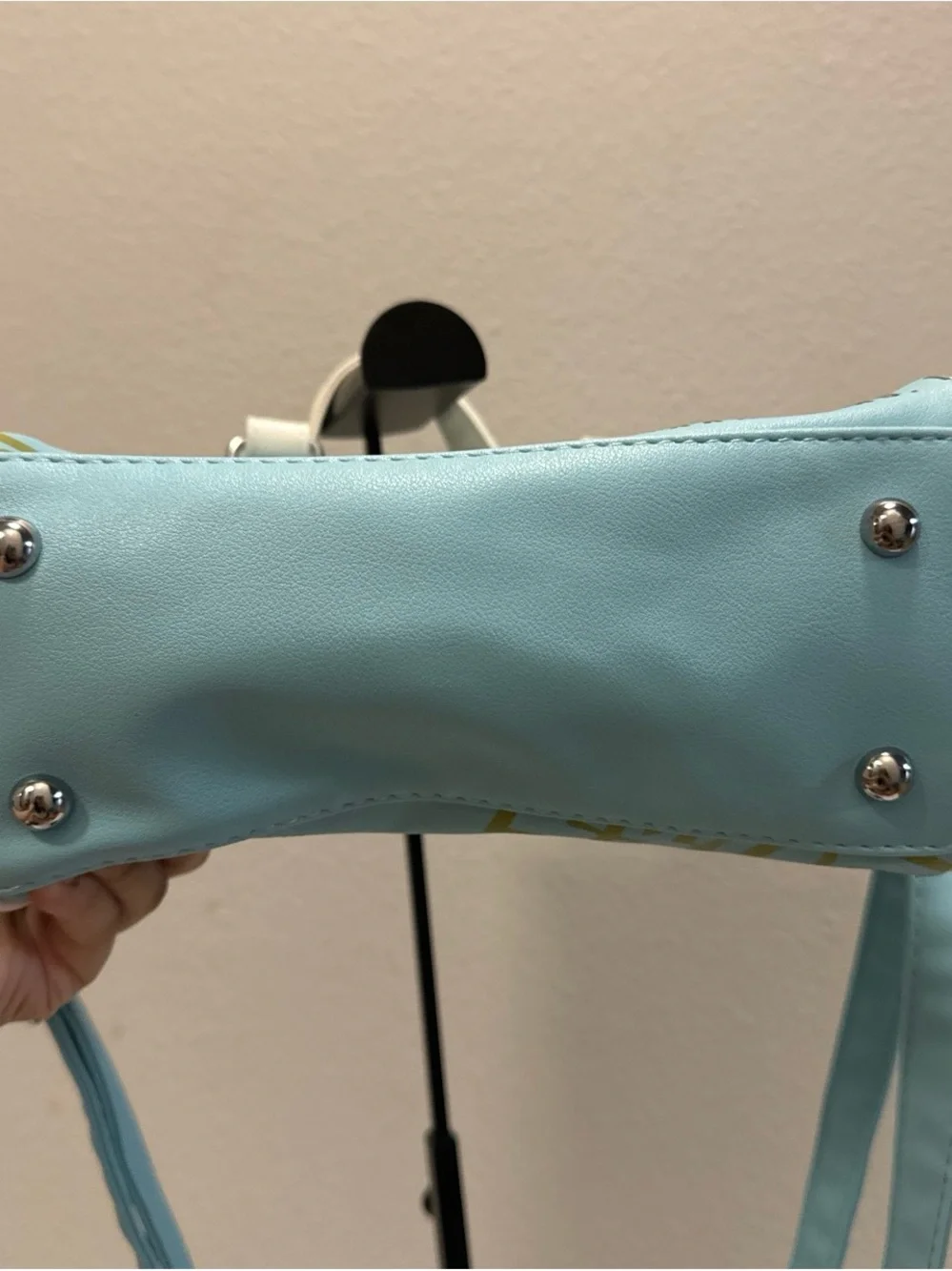 Von Dutch Light Blue Mini Satchel with White Handles and Red Logo